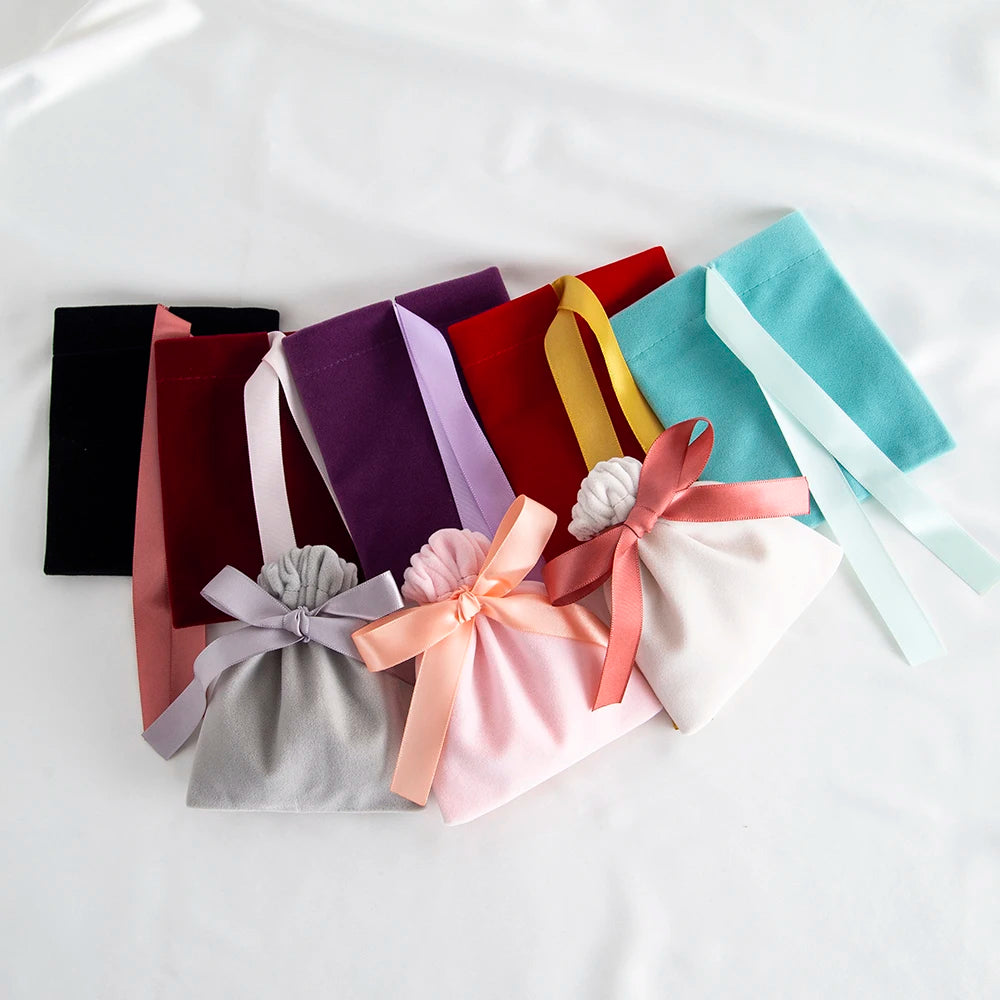 10Pcs Ribbon Velvet Gift Bag Wedding Favors Jewelry Pouches Earrings Ring Stud Nail Headset Phone Case Headset Pocket Organizer