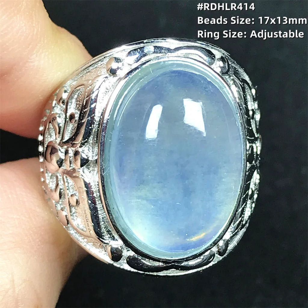 Top Natural Ocean Blue Aquamarine Ring For Male Men Gift Rare Crystal Beads Stone Silver Fashion Adjustable Ring Jewelry AAAAA