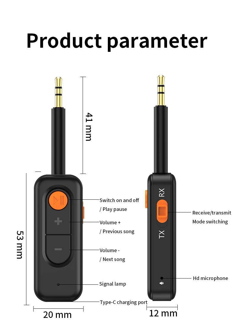 Bluetooth 5.4 Audio Receiver Transmitter 3.5MM AUX HIFI Stereo Music Wireless Adapter With Mic For Car speaker TV PC Headphones
