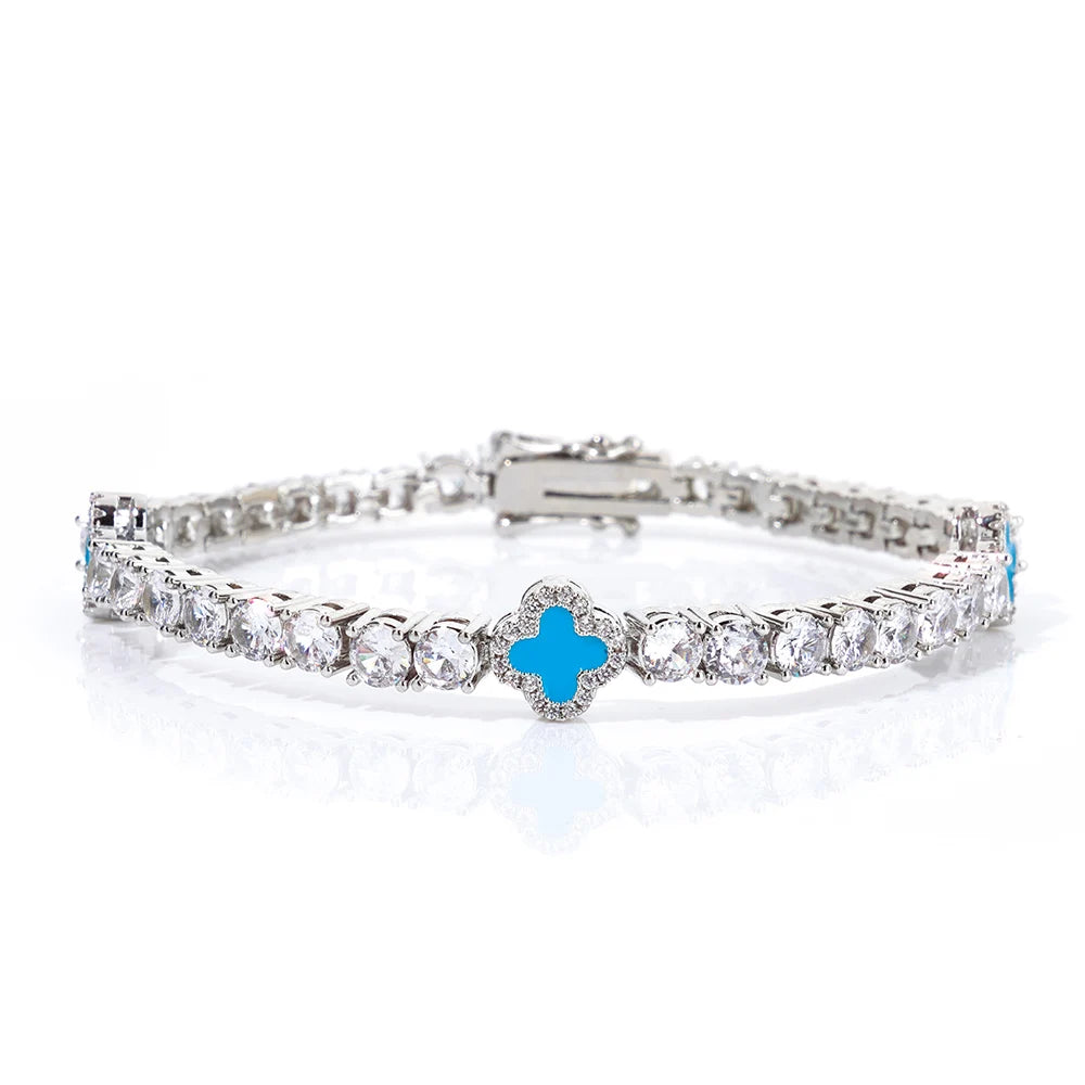 NY Women White Gold Plated Tennis Choker Necklace Red/Green/Blue/Black Charm Iced Out CZ Chain Fine Hiphop Jewelry