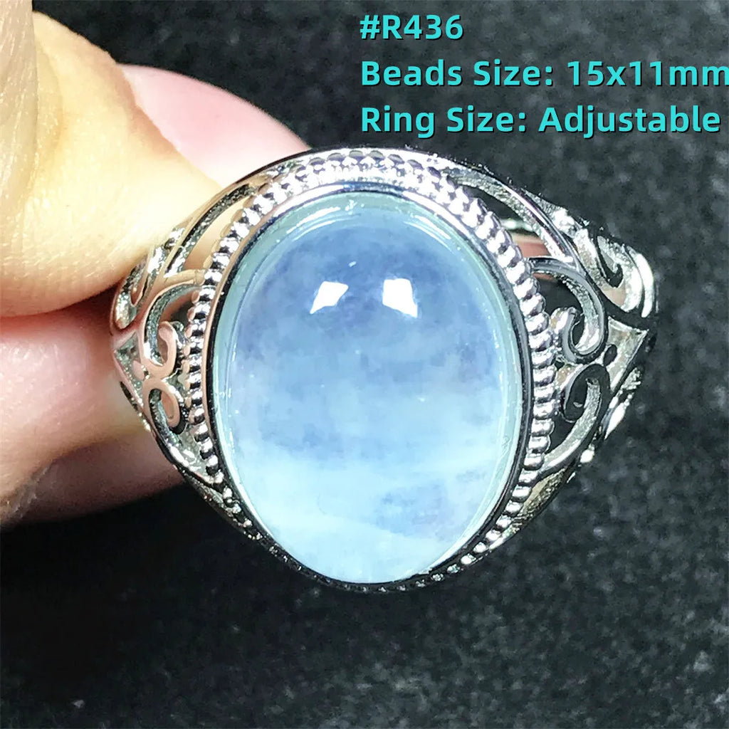 Top Natural Ocean Blue Aquamarine Ring For Male Men Gift Rare Crystal Beads Stone Silver Fashion Adjustable Ring Jewelry AAAAA