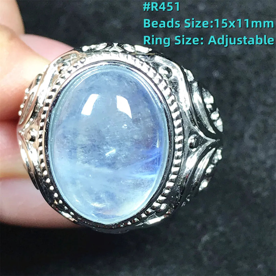 Top Natural Ocean Blue Aquamarine Ring For Male Men Gift Rare Crystal Beads Stone Silver Fashion Adjustable Ring Jewelry AAAAA
