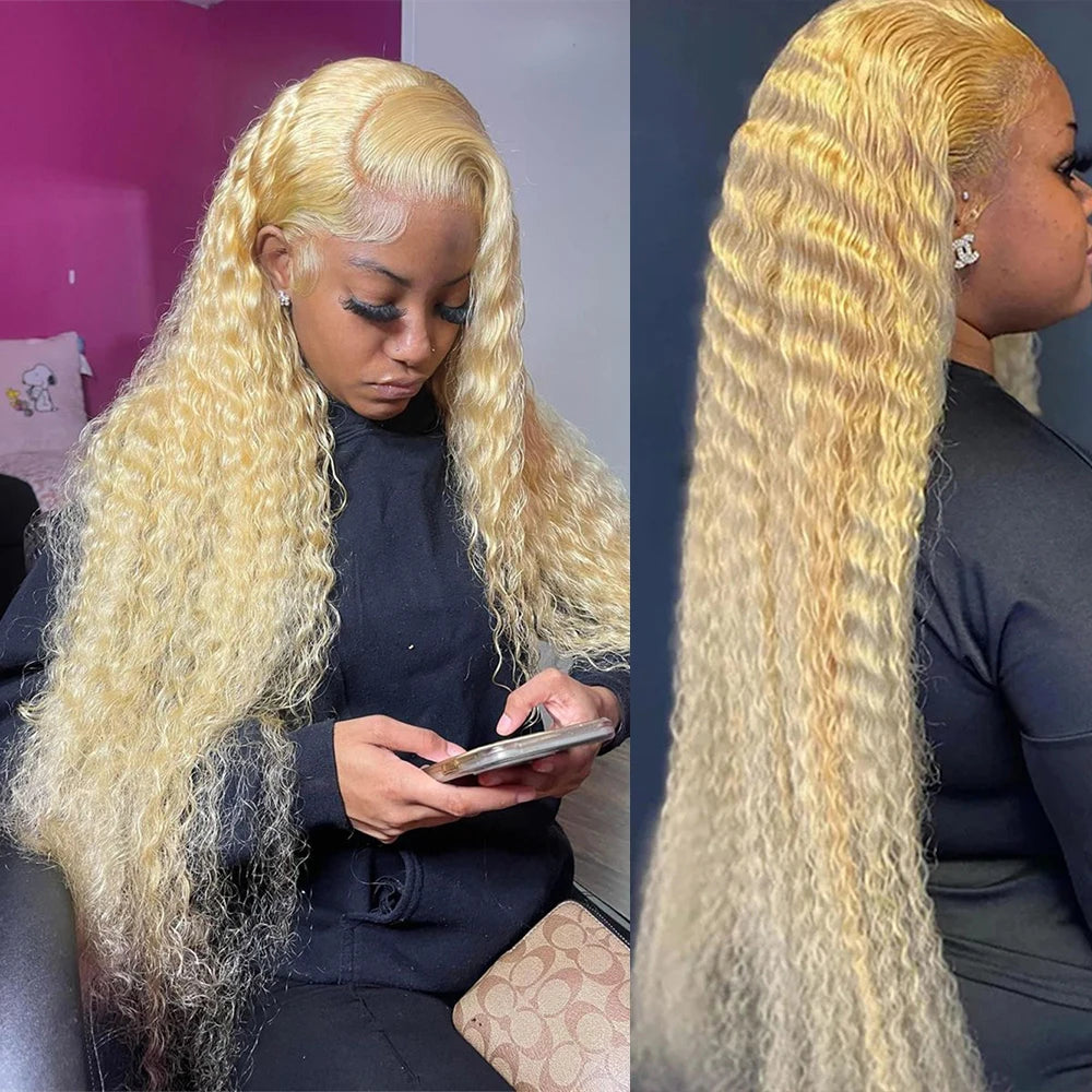 Blonde deep wave 100% human hair 613 hd lace frontal wig 13x6 Wigs For Women 30 inch Colored Wigs on clearance sale