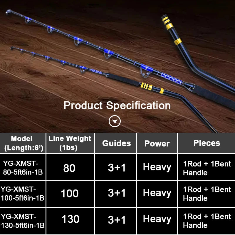 1.8m Sea Fishing Heavy Fishing Rod Goods 3+1 Roller Guid 80LBS 100LBS 130LBS Big Game Boat Trolling Rod Winter Rod Tuna