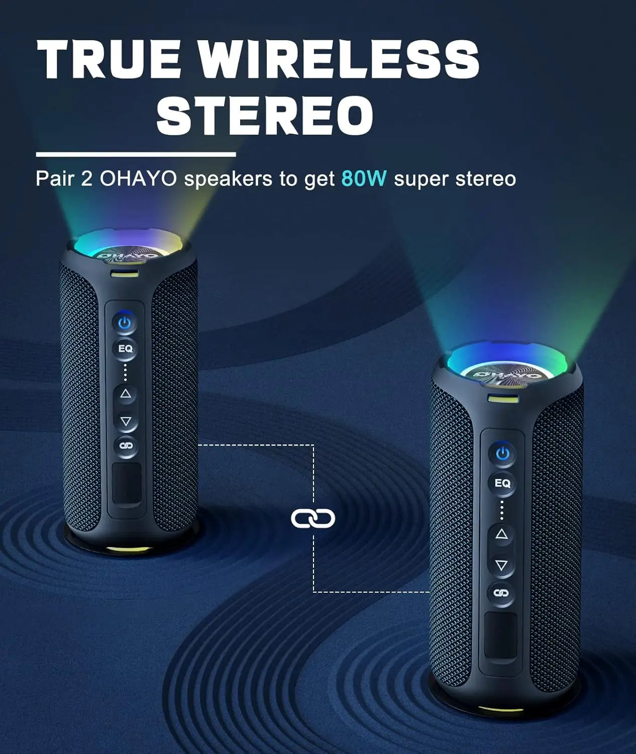Ohayo Portable Bluetooth Speaker, 40W Loud Stereo Speakers Bluetooth Wireless, IPX7 Waterproof Shower Speakers with Deep Bass