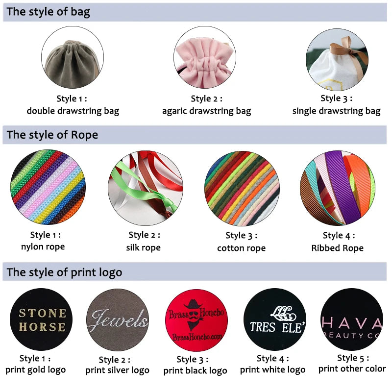 Personalized Logo Printed Custom Link Jewelry Drawstring Bags Pouches Velvet Jewellery Packaging Sack Wedding Favor Bags