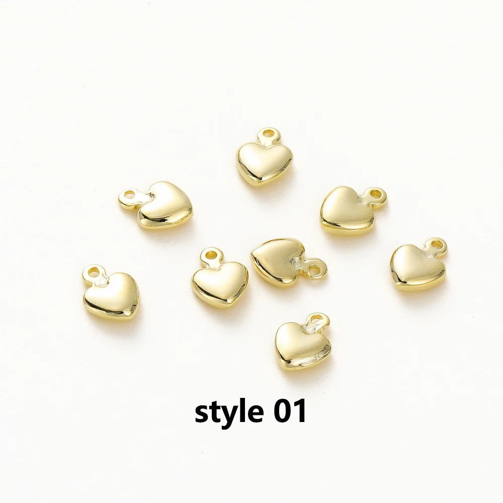 20Pcs 14K/18K Gold Plated Heart Shape Brass Pendants With Hole Extended Chain Charms For DIY Necklace Jewelry Making Accessories
