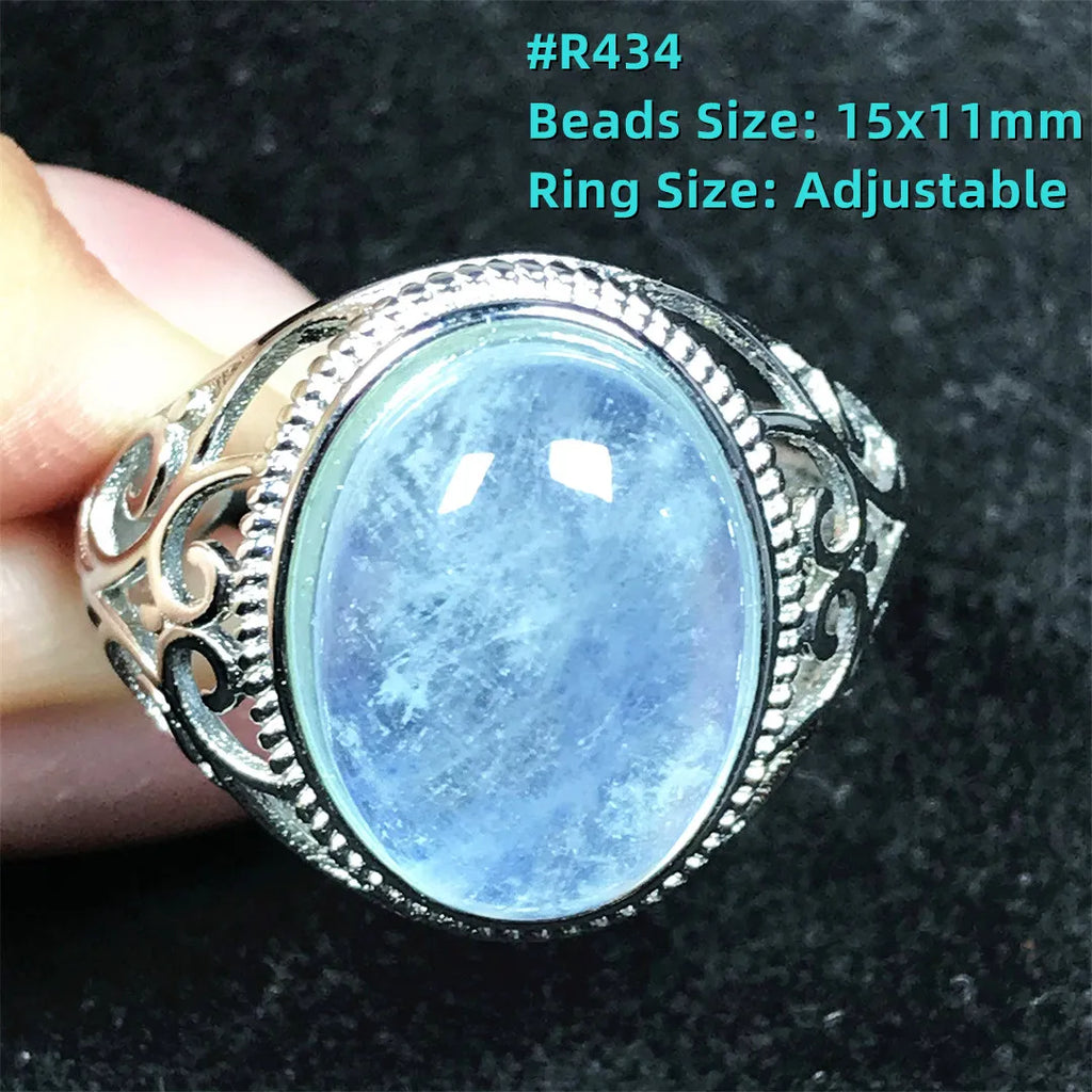Top Natural Ocean Blue Aquamarine Ring For Male Men Gift Rare Crystal Beads Stone Silver Fashion Adjustable Ring Jewelry AAAAA