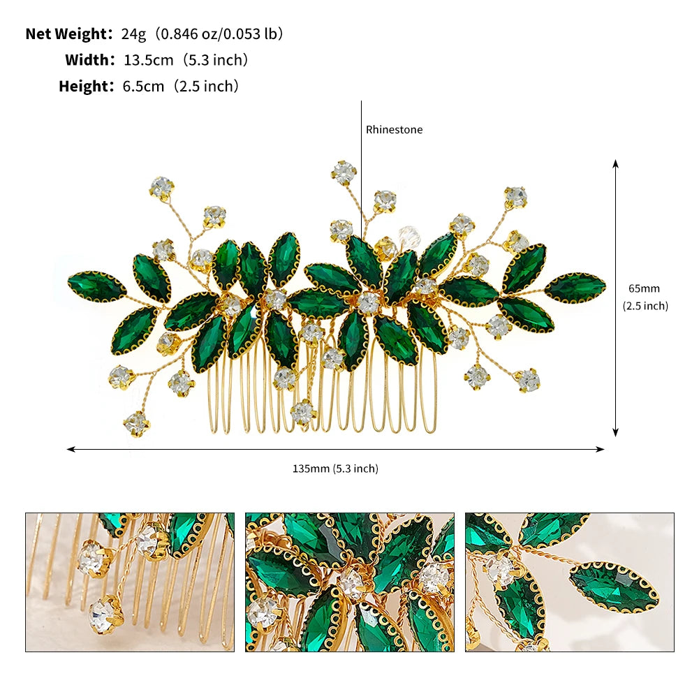 Efily Vitnage Green Crystal Wedding Hair Accessories Bridal Pearl Hair Comb Rhinestone Headpiece Jewelry  Valentine's Day gift