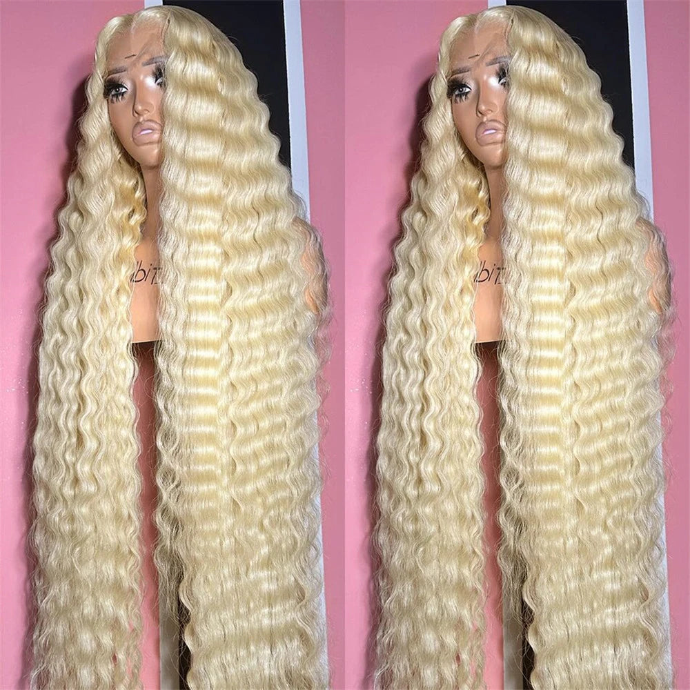 Blonde deep wave 100% human hair 613 hd lace frontal wig 13x6 Wigs For Women 30 inch Colored Wigs on clearance sale