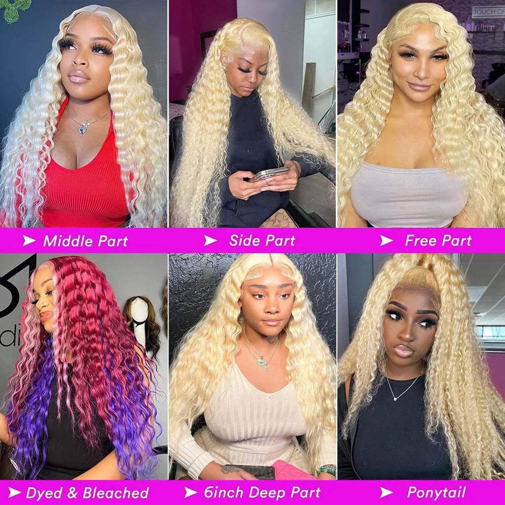 Blonde deep wave 100% human hair 613 hd lace frontal wig 13x6 Wigs For Women 30 inch Colored Wigs on clearance sale