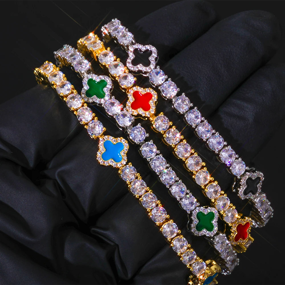 NY Women White Gold Plated Tennis Choker Necklace Red/Green/Blue/Black Charm Iced Out CZ Chain Fine Hiphop Jewelry
