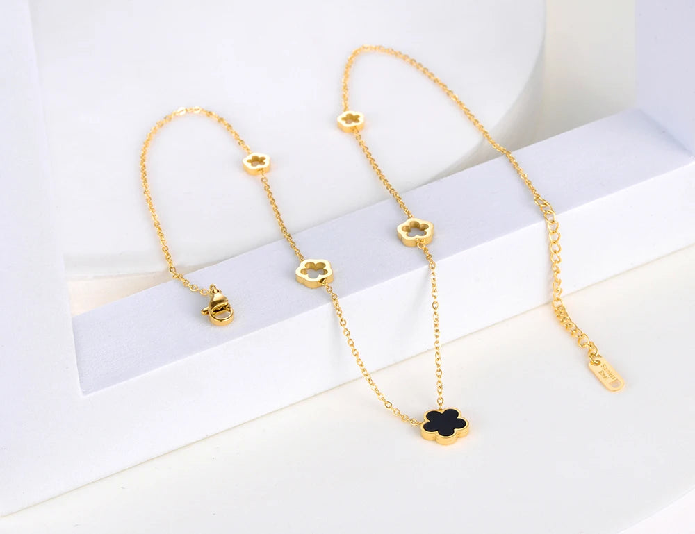 Lokaer Trendy Stainless Steel White Black Green Shell Flower Charm Bracelets For Women Girl Chain & Link Bracelet Jewelry B19056