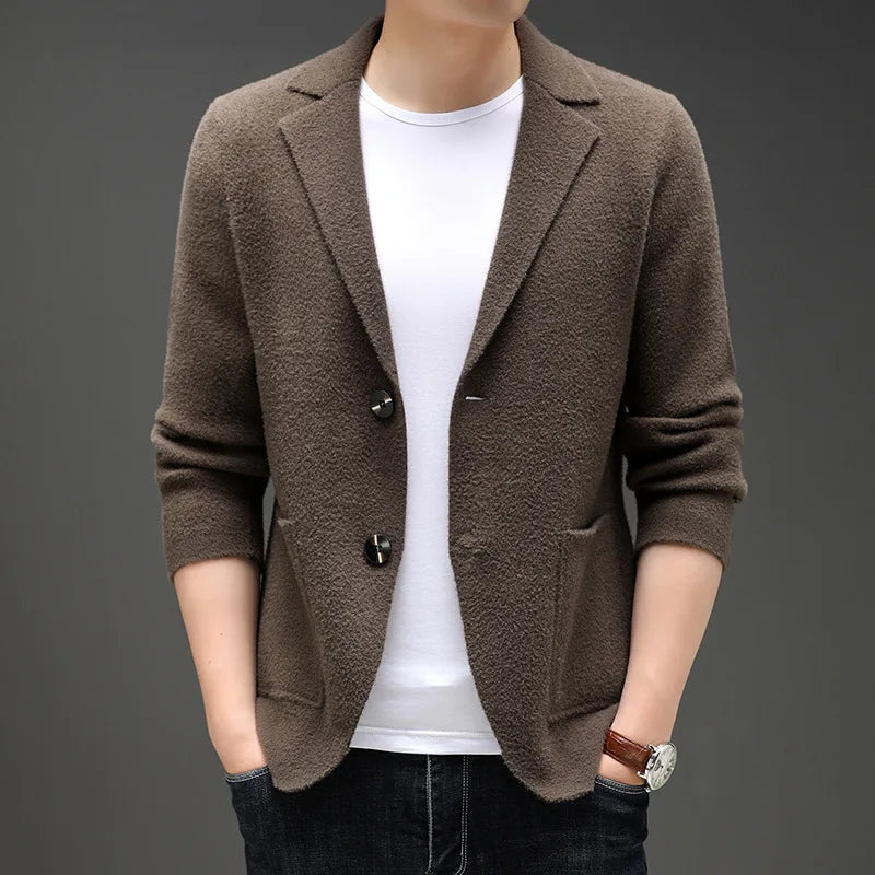 Top Grade New Autum Winter Brand Fashion Knit Blazer Mens Top Cardigan Slim Fit Sweater Casual Coats Jacket Mens Clothes 2025