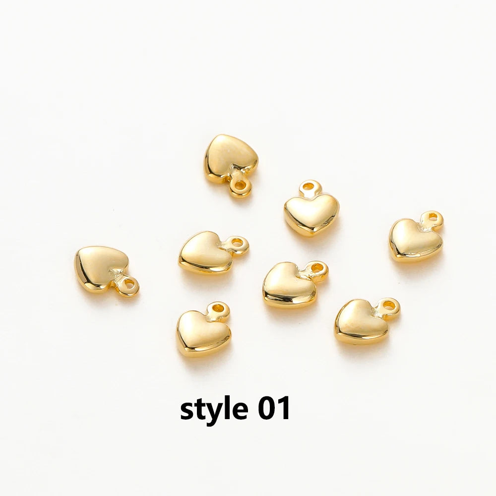 20Pcs 14K/18K Gold Plated Heart Shape Brass Pendants With Hole Extended Chain Charms For DIY Necklace Jewelry Making Accessories