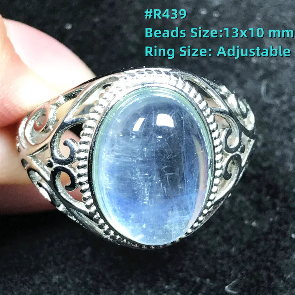 Top Natural Ocean Blue Aquamarine Ring For Male Men Gift Rare Crystal Beads Stone Silver Fashion Adjustable Ring Jewelry AAAAA
