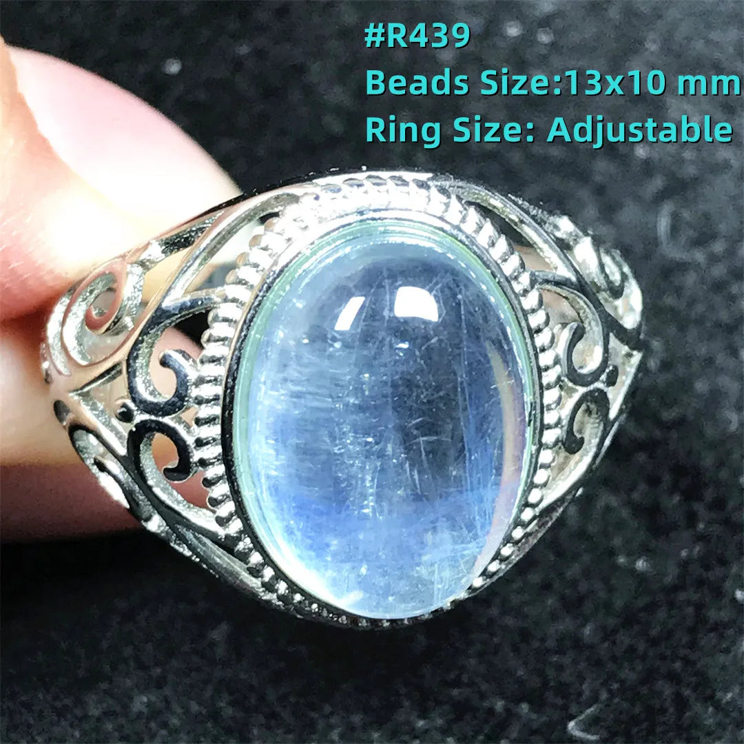 Top Natural Ocean Blue Aquamarine Ring For Male Men Gift Rare Crystal Beads Stone Silver Fashion Adjustable Ring Jewelry AAAAA