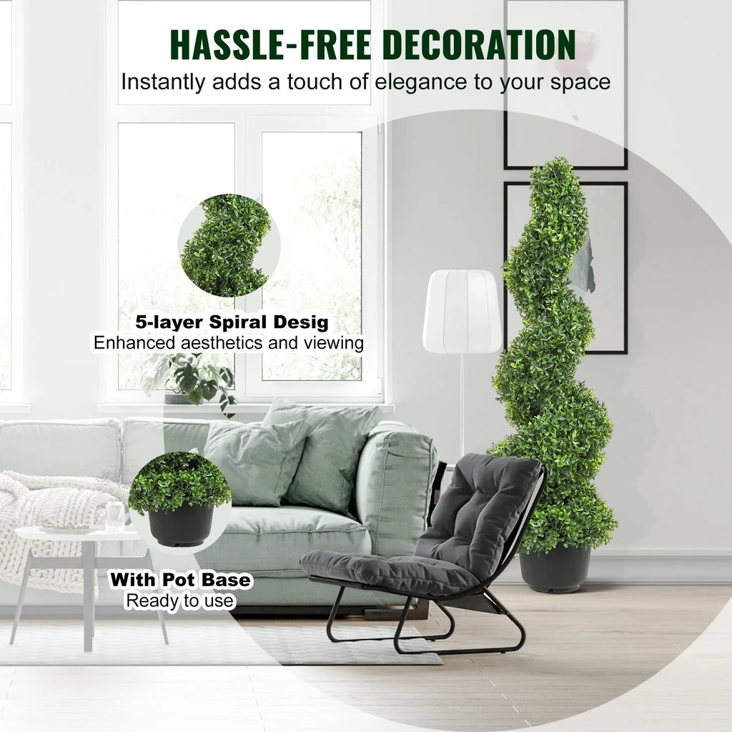 SucceBuy 1/2pcs Artificial Boxwood Tower Topiary Spiral Artificial Plant 24/36/48in high Decorative Plants Green Plastic PE Tree