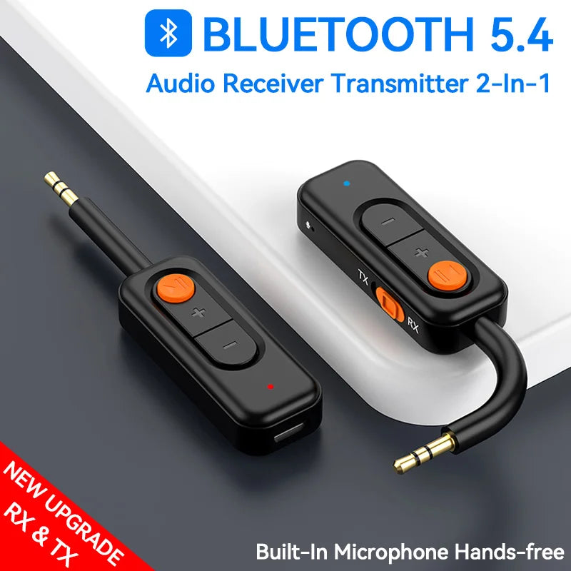 Bluetooth 5.4 Audio Receiver Transmitter 3.5MM AUX HIFI Stereo Music Wireless Adapter With Mic For Car speaker TV PC Headphones