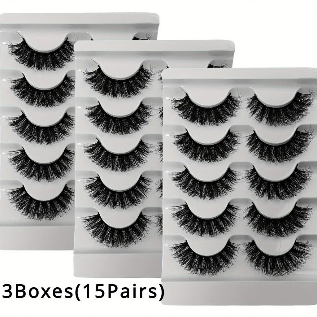 3Boxes(15Pairs) Fluffy Thick Lashes Full Strip Lashes Fluffy 3D Fake Lashes Makeup Messy False Eyelashes