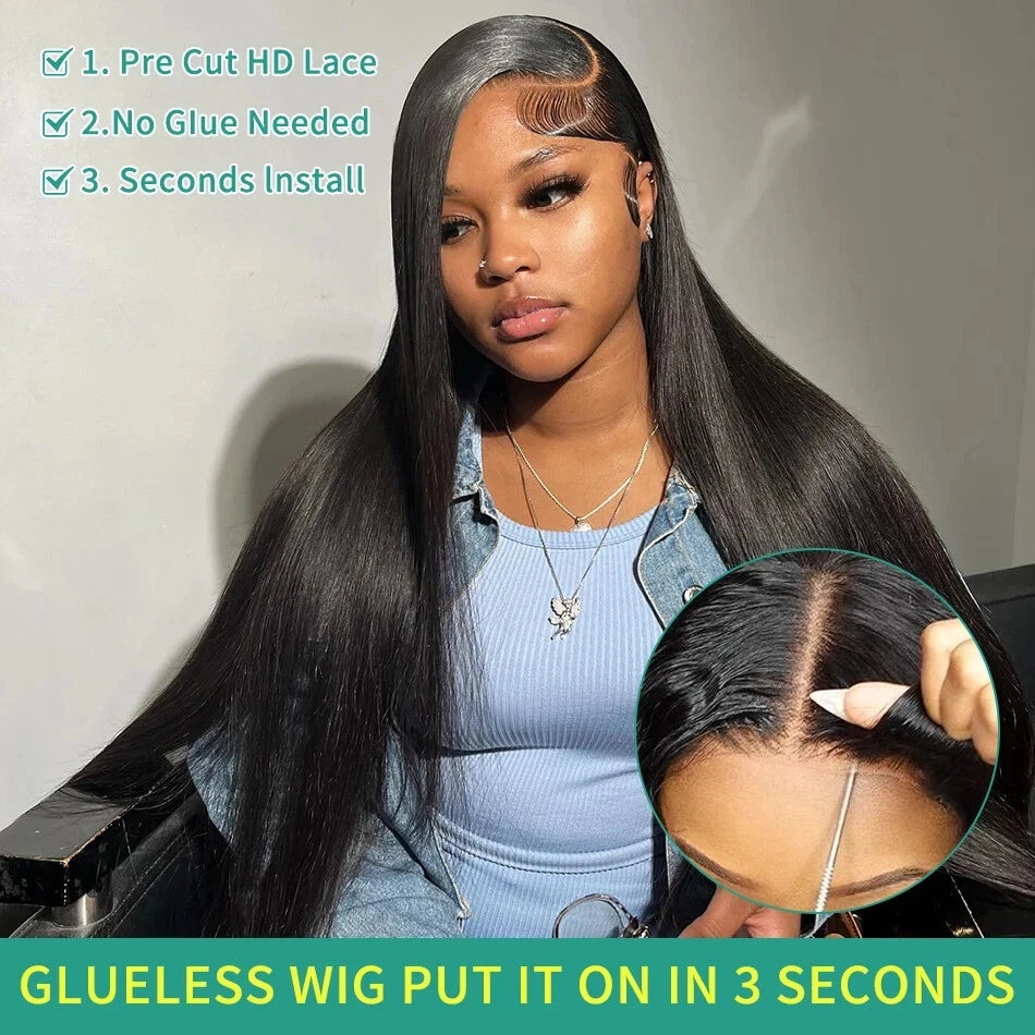 Wear and Go Glueless Wigs Human Hair Straight 5x5 HD Lace Closure Wigs Pre Plucked Pre Cut Ready to Wear Brazilan 180 Density