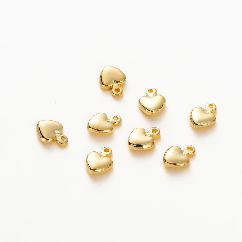 20Pcs 14K/18K Gold Plated Heart Shape Brass Pendants With Hole Extended Chain Charms For DIY Necklace Jewelry Making Accessories