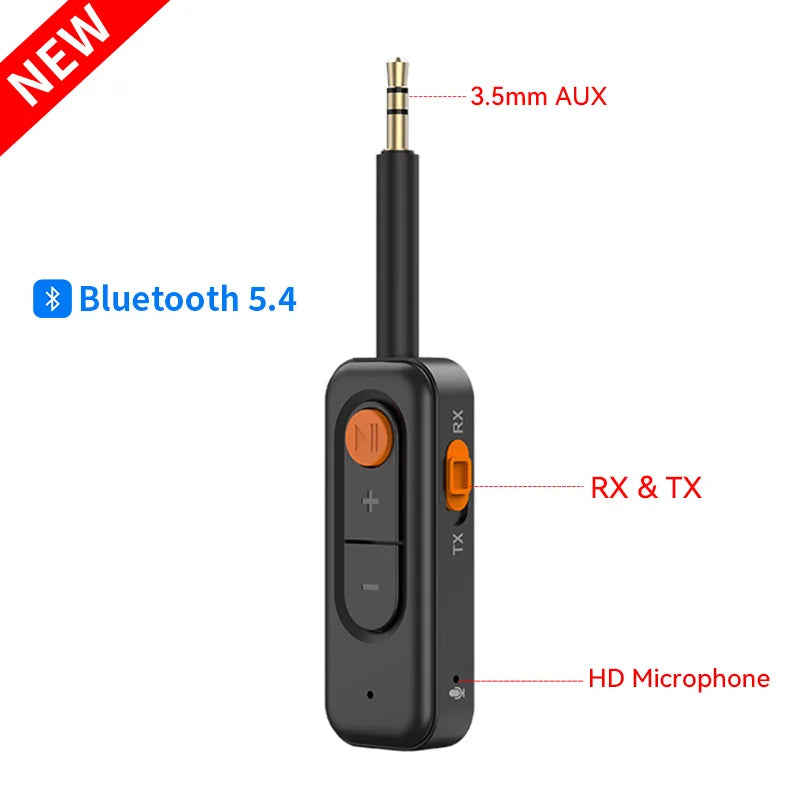 Bluetooth 5.4 Audio Receiver Transmitter 3.5MM AUX HIFI Stereo Music Wireless Adapter With Mic For Car speaker TV PC Headphones