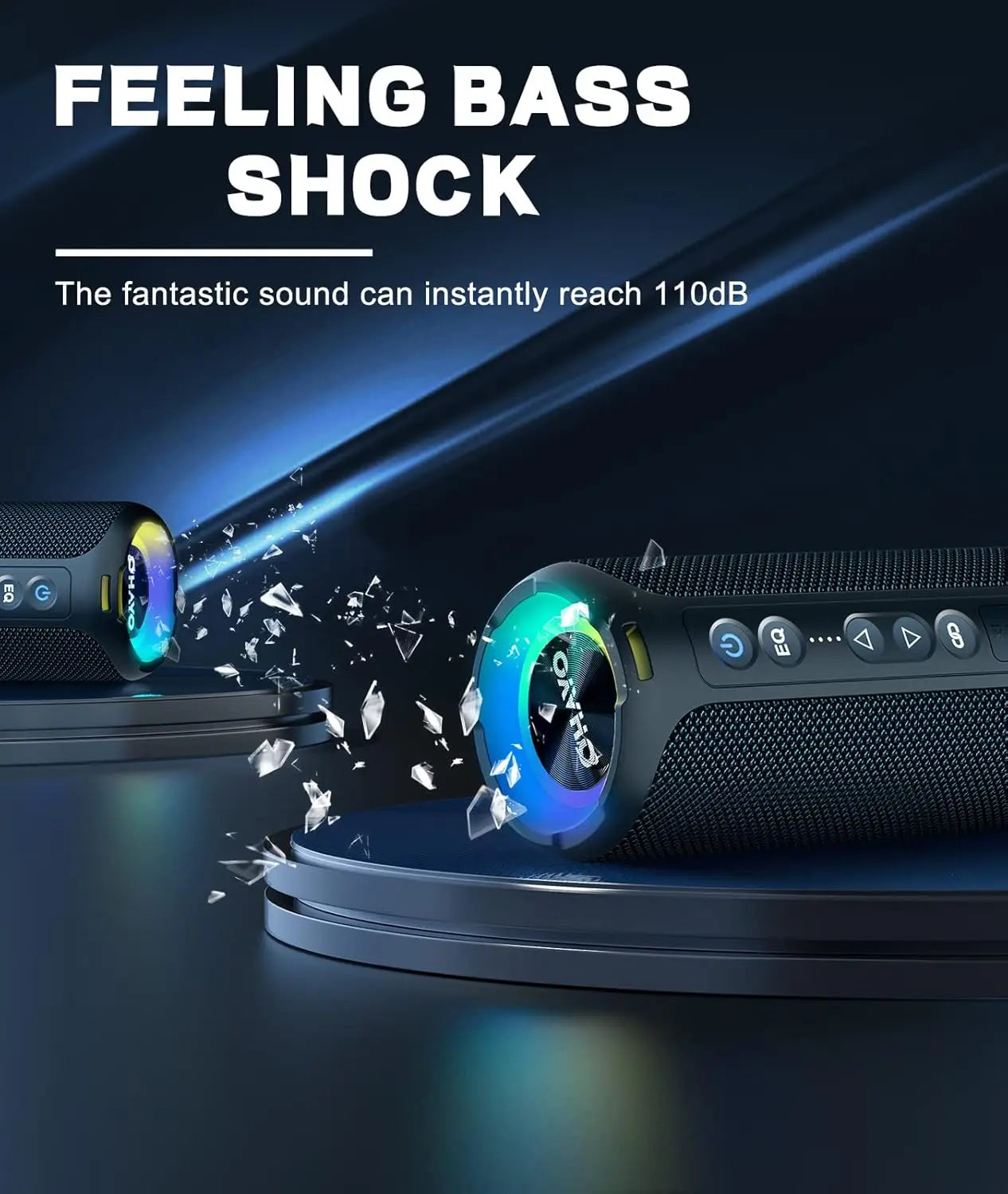 Ohayo Portable Bluetooth Speaker, 40W Loud Stereo Speakers Bluetooth Wireless, IPX7 Waterproof Shower Speakers with Deep Bass
