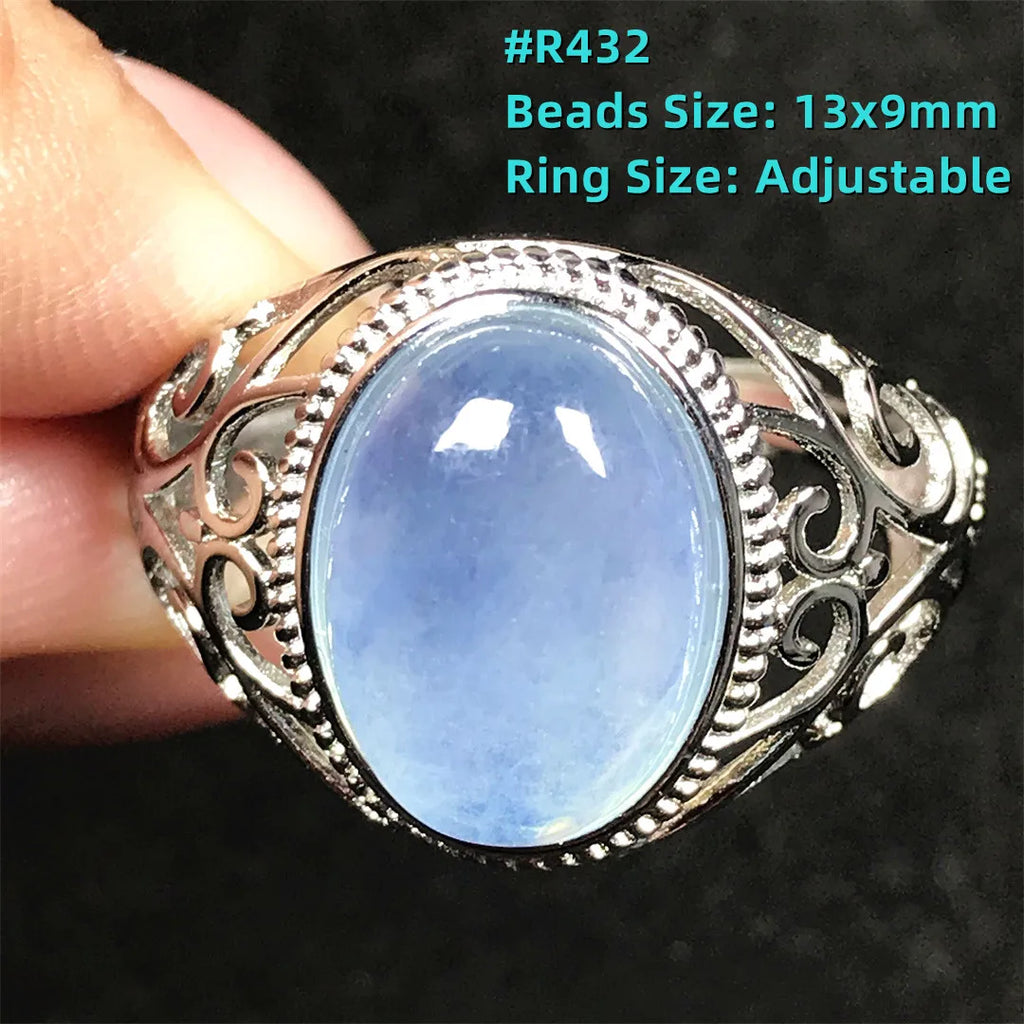 Top Natural Ocean Blue Aquamarine Ring For Male Men Gift Rare Crystal Beads Stone Silver Fashion Adjustable Ring Jewelry AAAAA