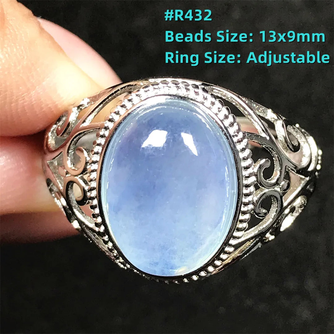 Top Natural Ocean Blue Aquamarine Ring For Male Men Gift Rare Crystal Beads Stone Silver Fashion Adjustable Ring Jewelry AAAAA