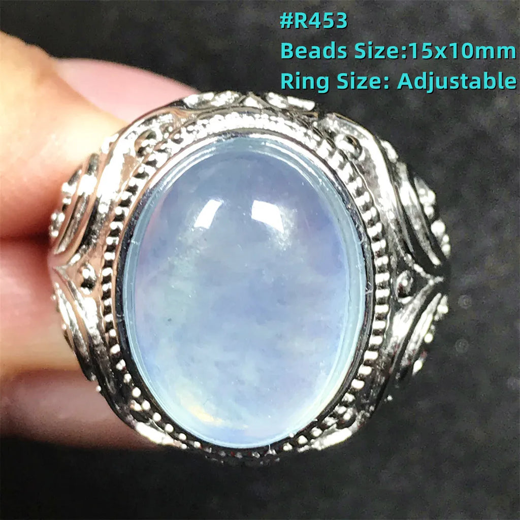 Top Natural Ocean Blue Aquamarine Ring For Male Men Gift Rare Crystal Beads Stone Silver Fashion Adjustable Ring Jewelry AAAAA