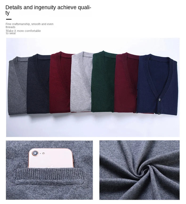 2025 High Quality New Autum Winter Fashion Brand V Neck Knit Korean Vest Christmas Sweater Men Woolen Casual Mens Clothes