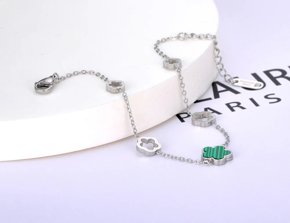 Lokaer Trendy Stainless Steel White Black Green Shell Flower Charm Bracelets For Women Girl Chain & Link Bracelet Jewelry B19056