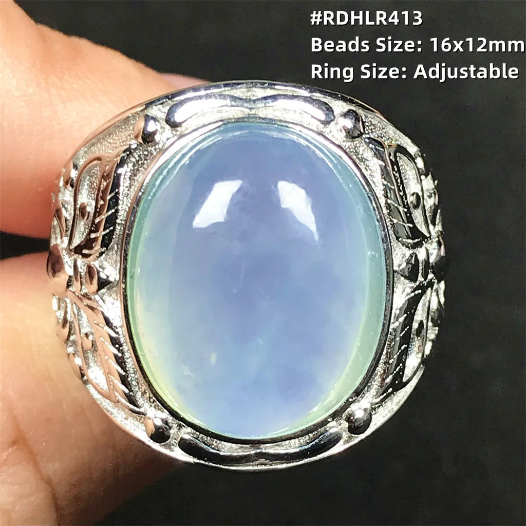 Top Natural Ocean Blue Aquamarine Ring For Male Men Gift Rare Crystal Beads Stone Silver Fashion Adjustable Ring Jewelry AAAAA