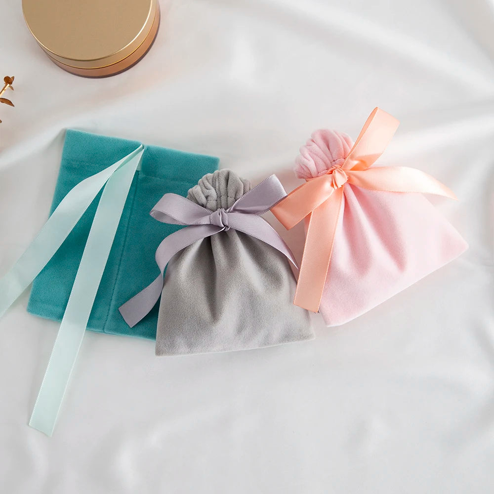 10Pcs Ribbon Velvet Gift Bag Wedding Favors Jewelry Pouches Earrings Ring Stud Nail Headset Phone Case Headset Pocket Organizer