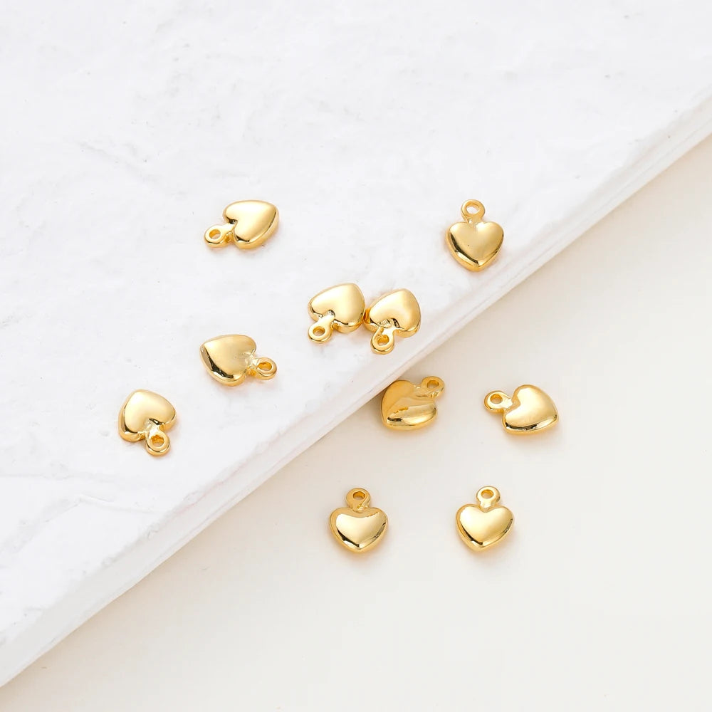 20Pcs 14K/18K Gold Plated Heart Shape Brass Pendants With Hole Extended Chain Charms For DIY Necklace Jewelry Making Accessories