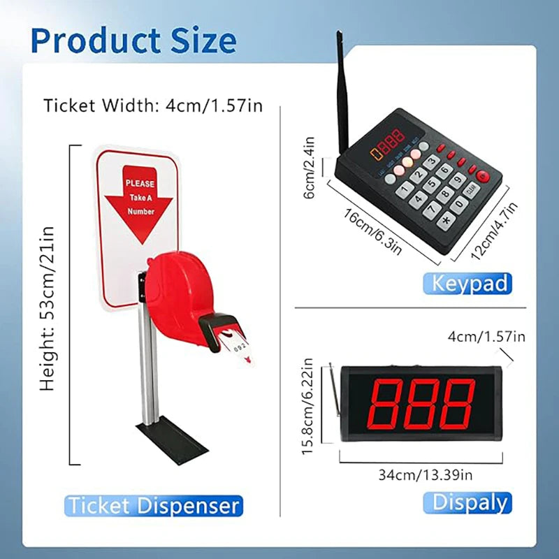 Take A Number Queue Wireless Calling System With Ticket Dispenser Loud Speaker Voice Broadcast 3 Digits Display For Kitchen Bank