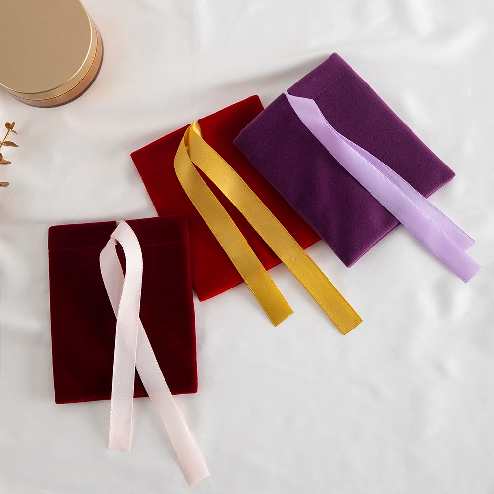 10Pcs Ribbon Velvet Gift Bag Wedding Favors Jewelry Pouches Earrings Ring Stud Nail Headset Phone Case Headset Pocket Organizer
