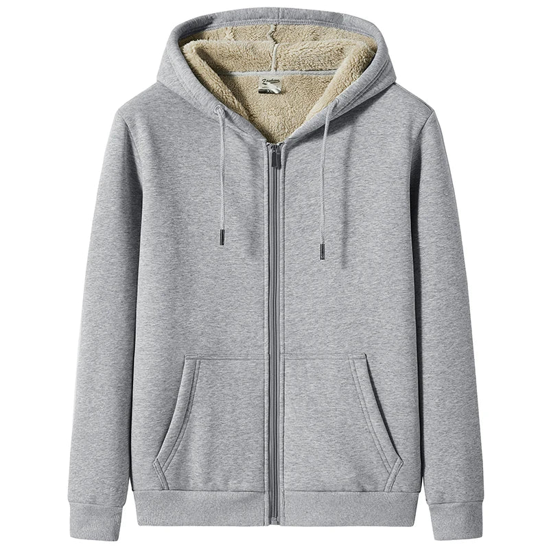 Big Size Mens Clothes Winter Thick Warm Hoodie Men Fleece Brushed Hooded Zip-up Sweatshirt 7XL 8XL Large Size Thermal Hoody Male